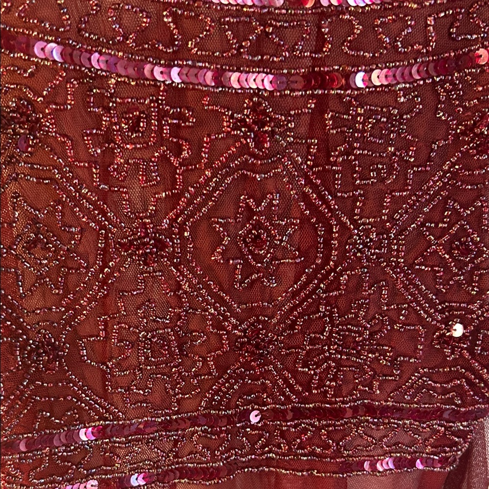 Passport  Vintage 90s Burgundy Beaded and Sequined Embellished Sheer Tank Top - Picture 10 of 14
